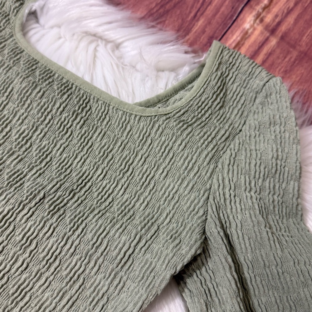 Art Class Sage Green Ribbed Long Sleeve Square Neck Dress| Girls Size S (6/7) - Picture 11 of 14